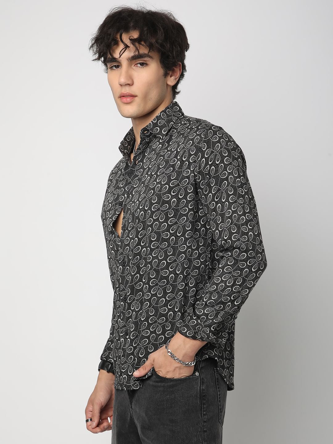 Black Twisted Motifs Printed Shirt