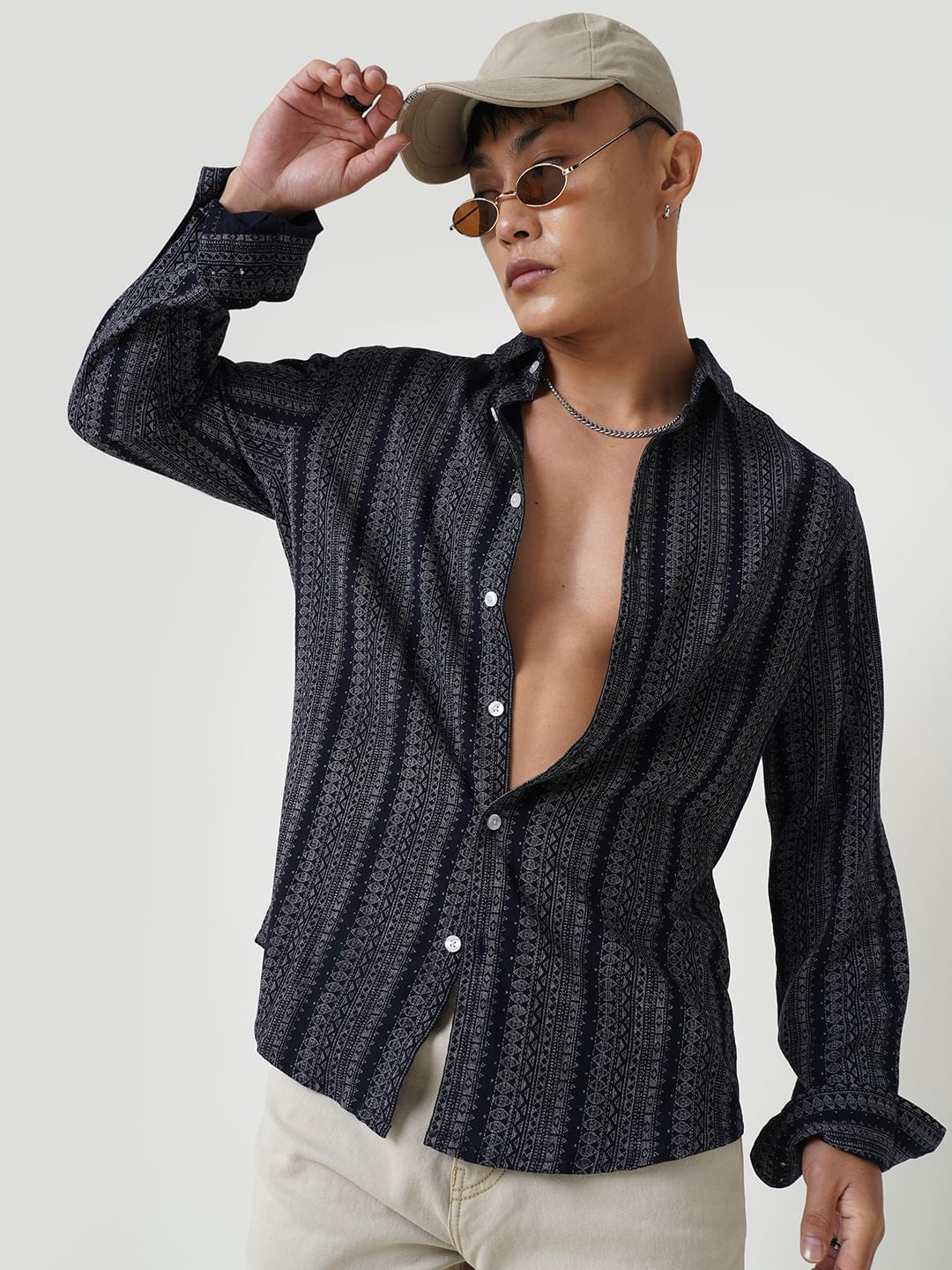 Premium Navy Ethnic Motifs Printed Shirt