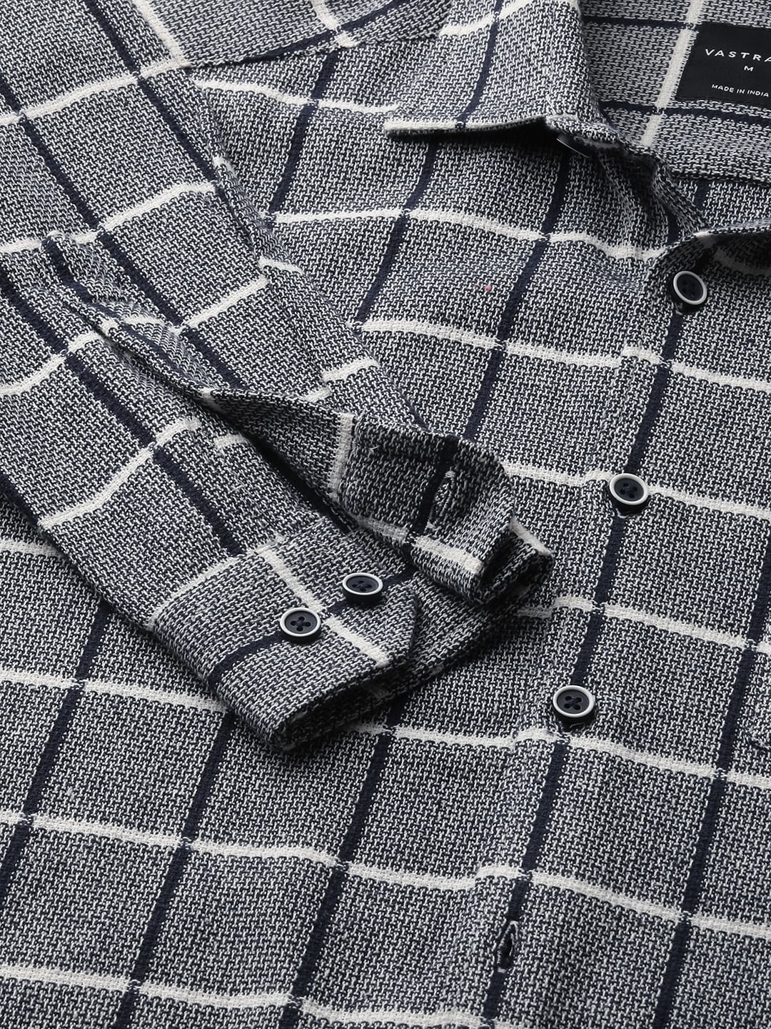 Navy & White Box Checked Tweed Shirt