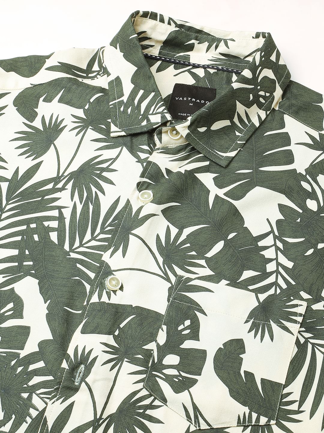 Cream & Olive Leafy Printed Shirt