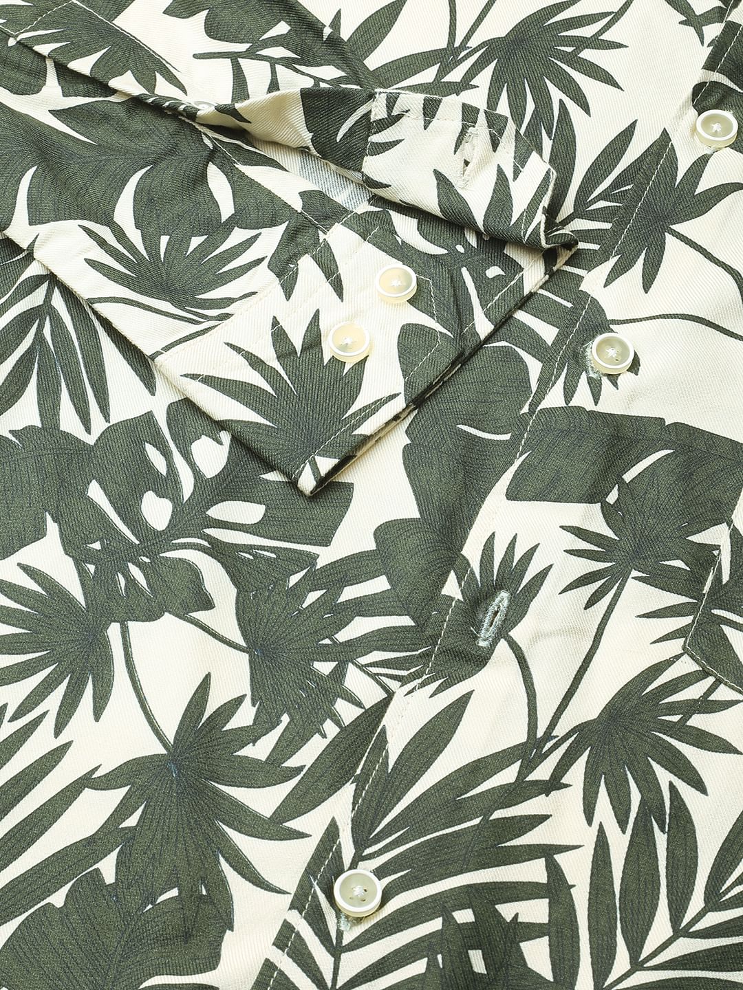 Cream & Olive Leafy Printed Shirt