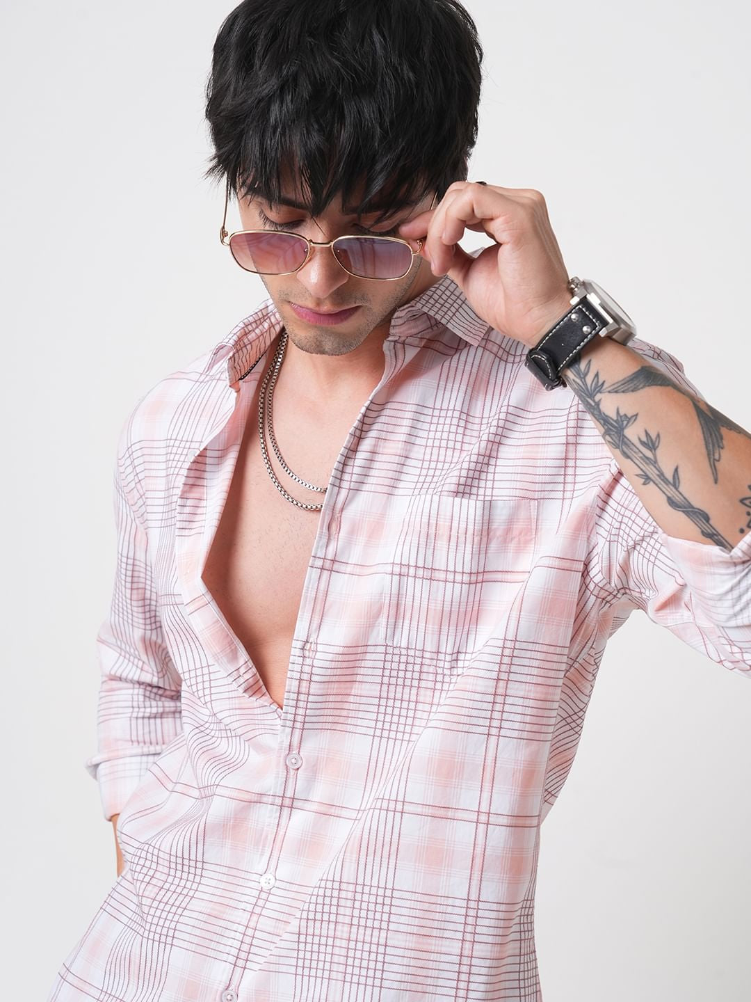 Pink & White Embroidered Checked Shirt