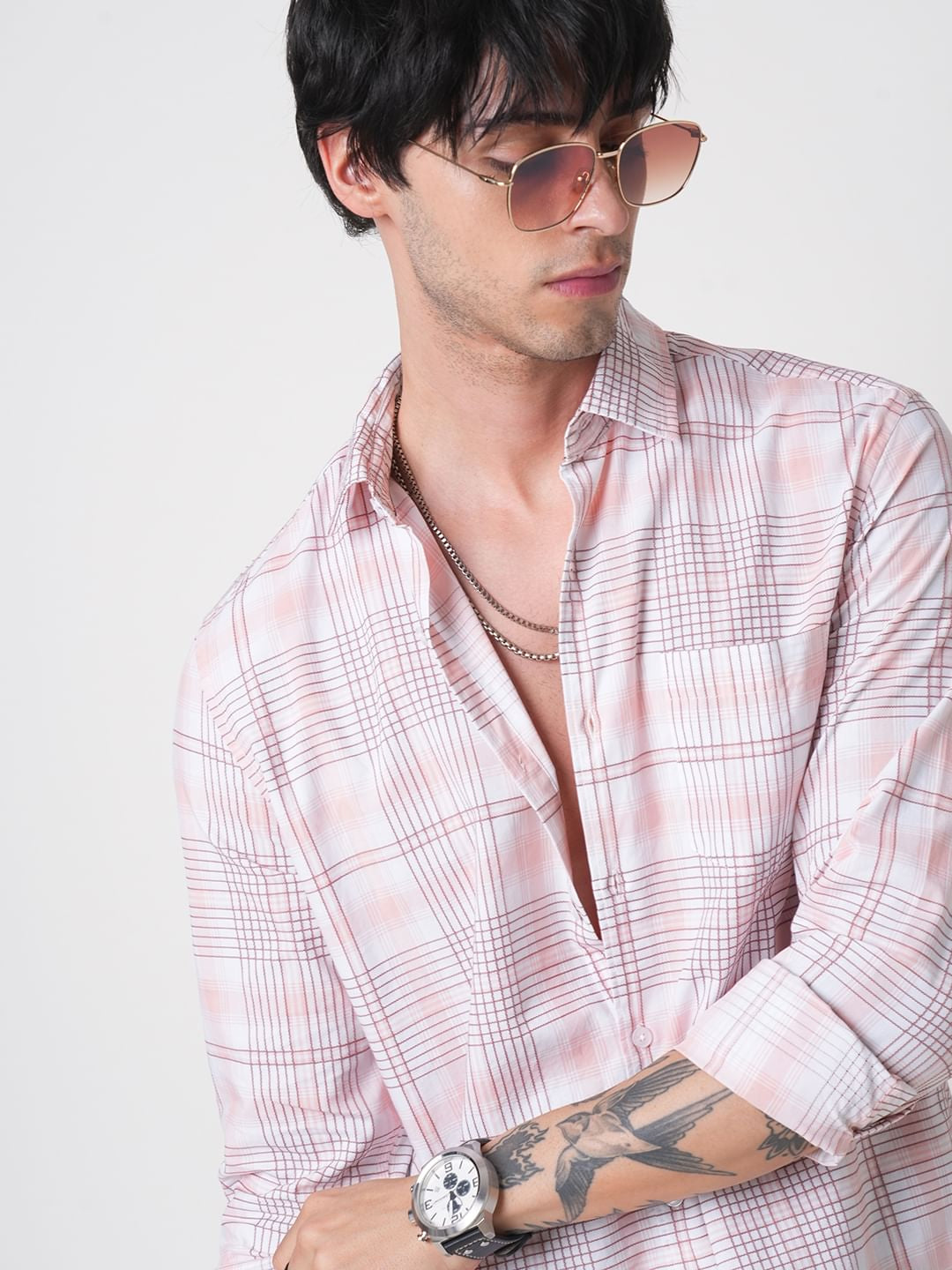 Pink & White Embroidered Checked Shirt