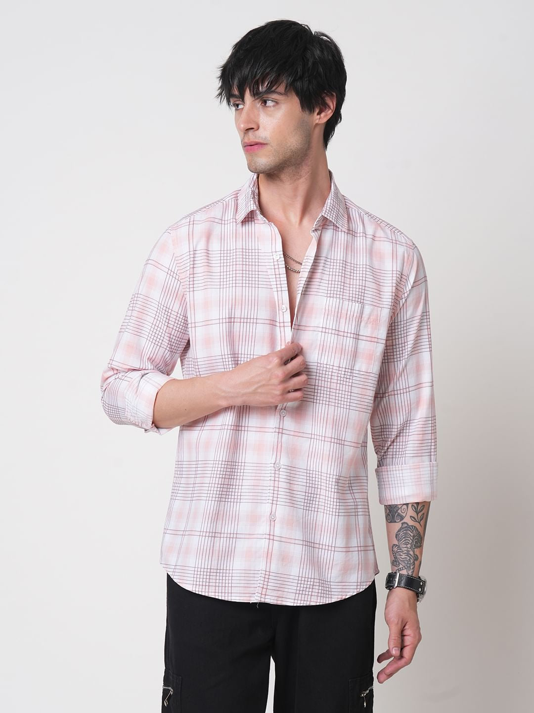 Pink & White Embroidered Checked Shirt