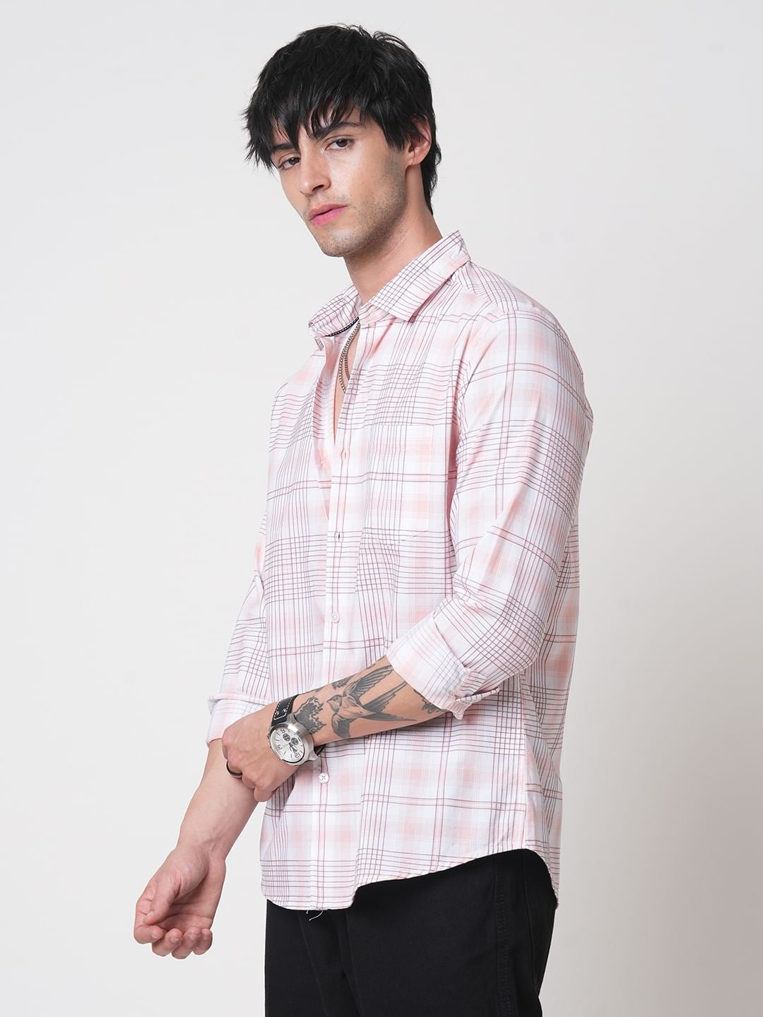 Pink & White Embroidered Checked Shirt