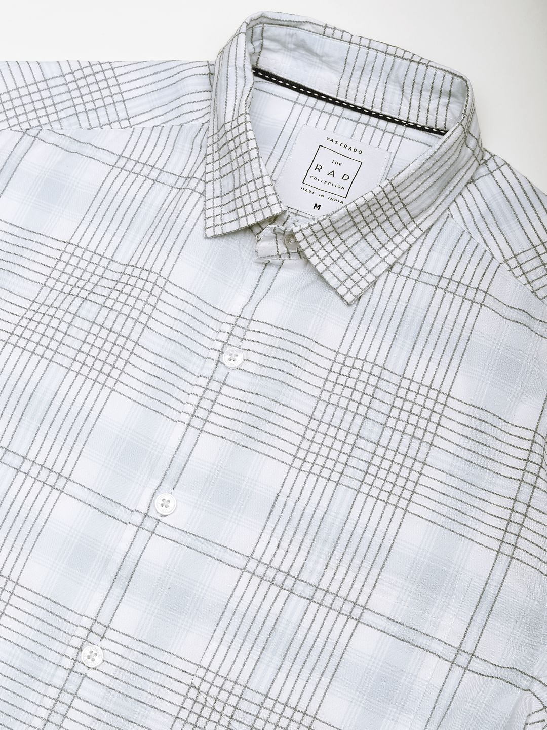 Blue & White Grid Checkered Embroidered Shirt