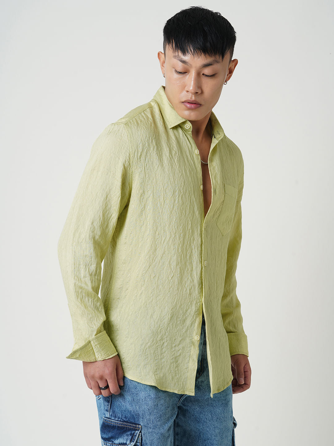 Tea Green Textured Crushed Shirt