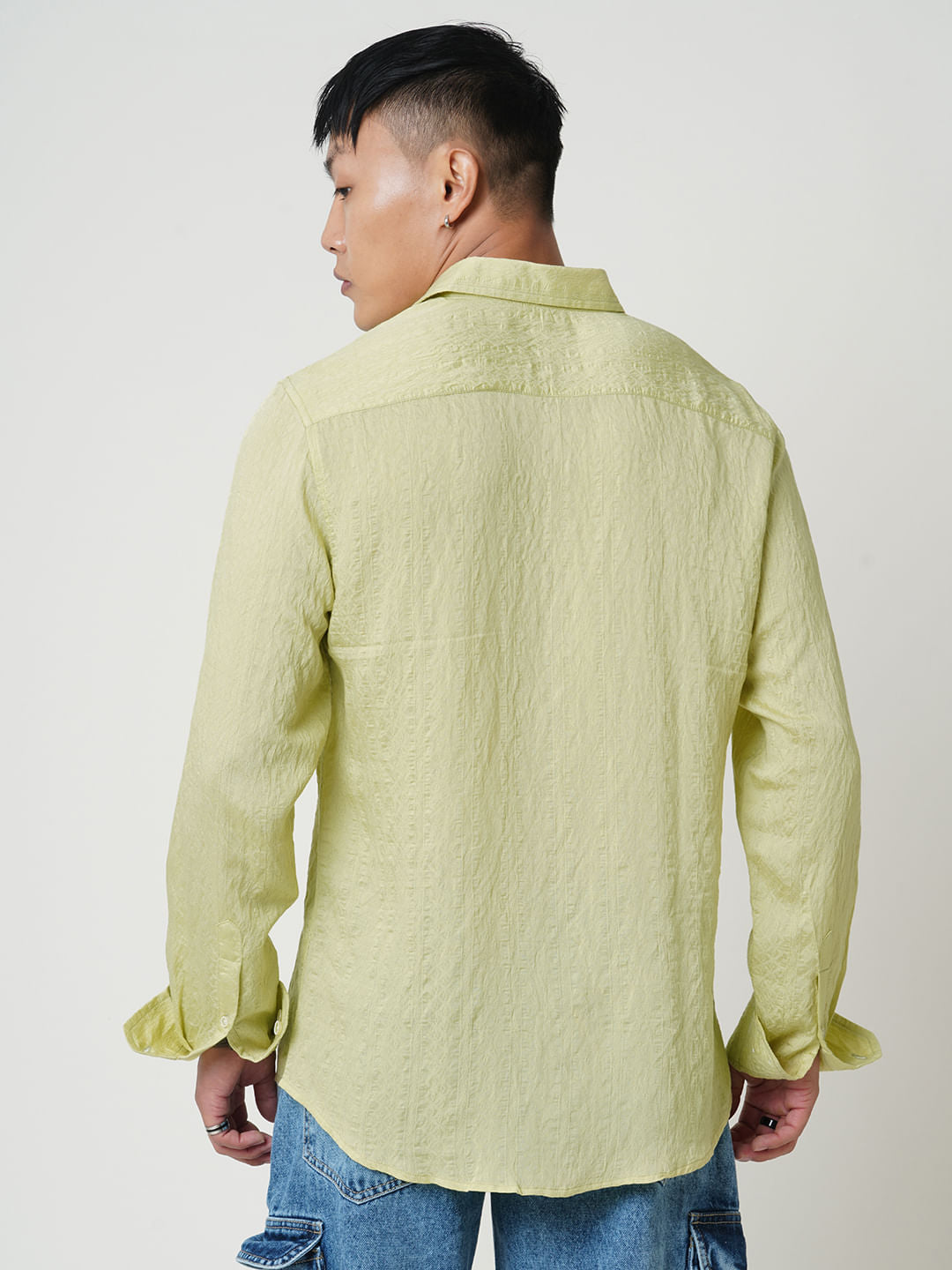 Tea Green Textured Crushed Shirt
