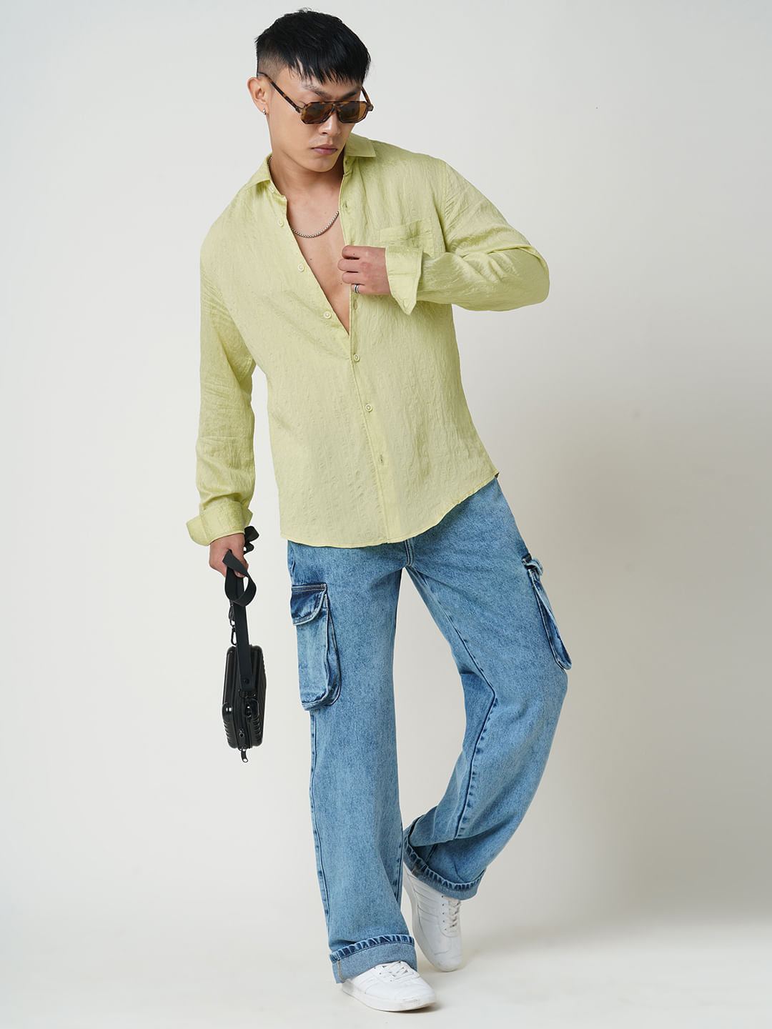Tea Green Textured Crushed Shirt