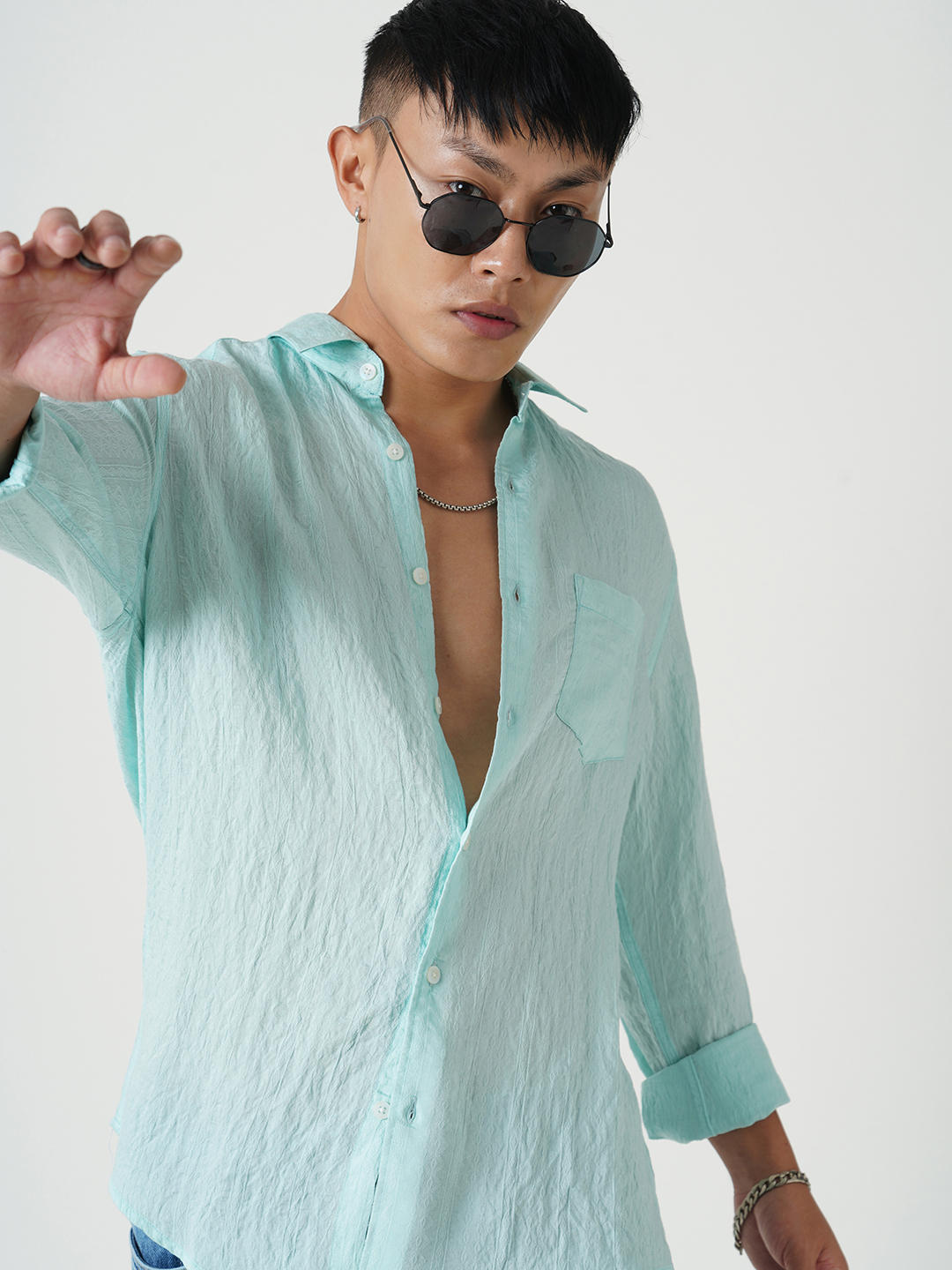 Ice Blue Jacquard Crushed Shirt