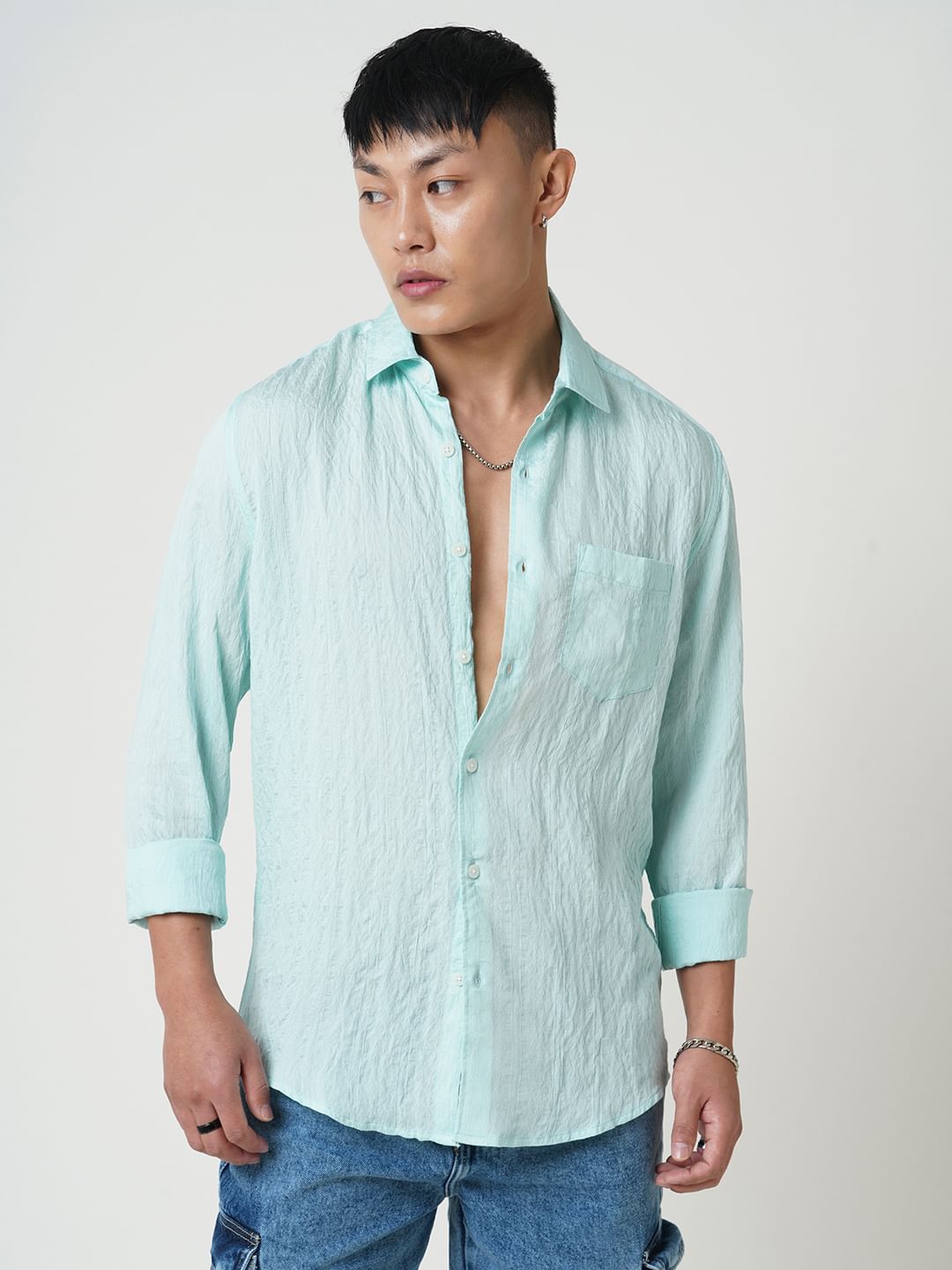 Ice Blue Jacquard Crushed Shirt