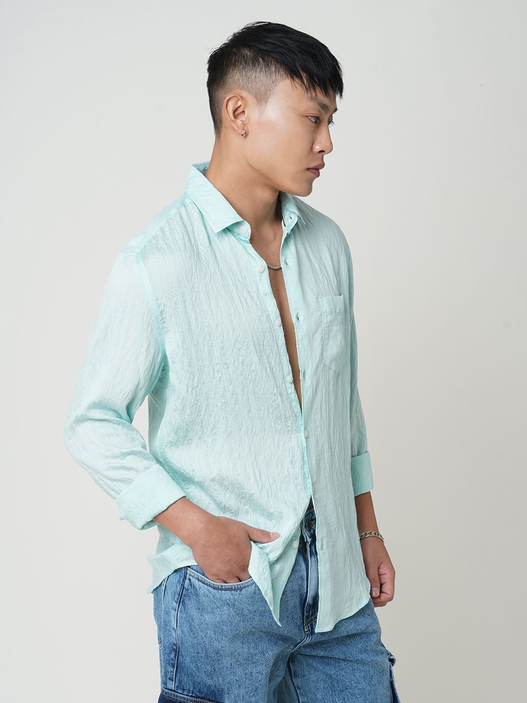 Ice Blue Jacquard Crushed Shirt