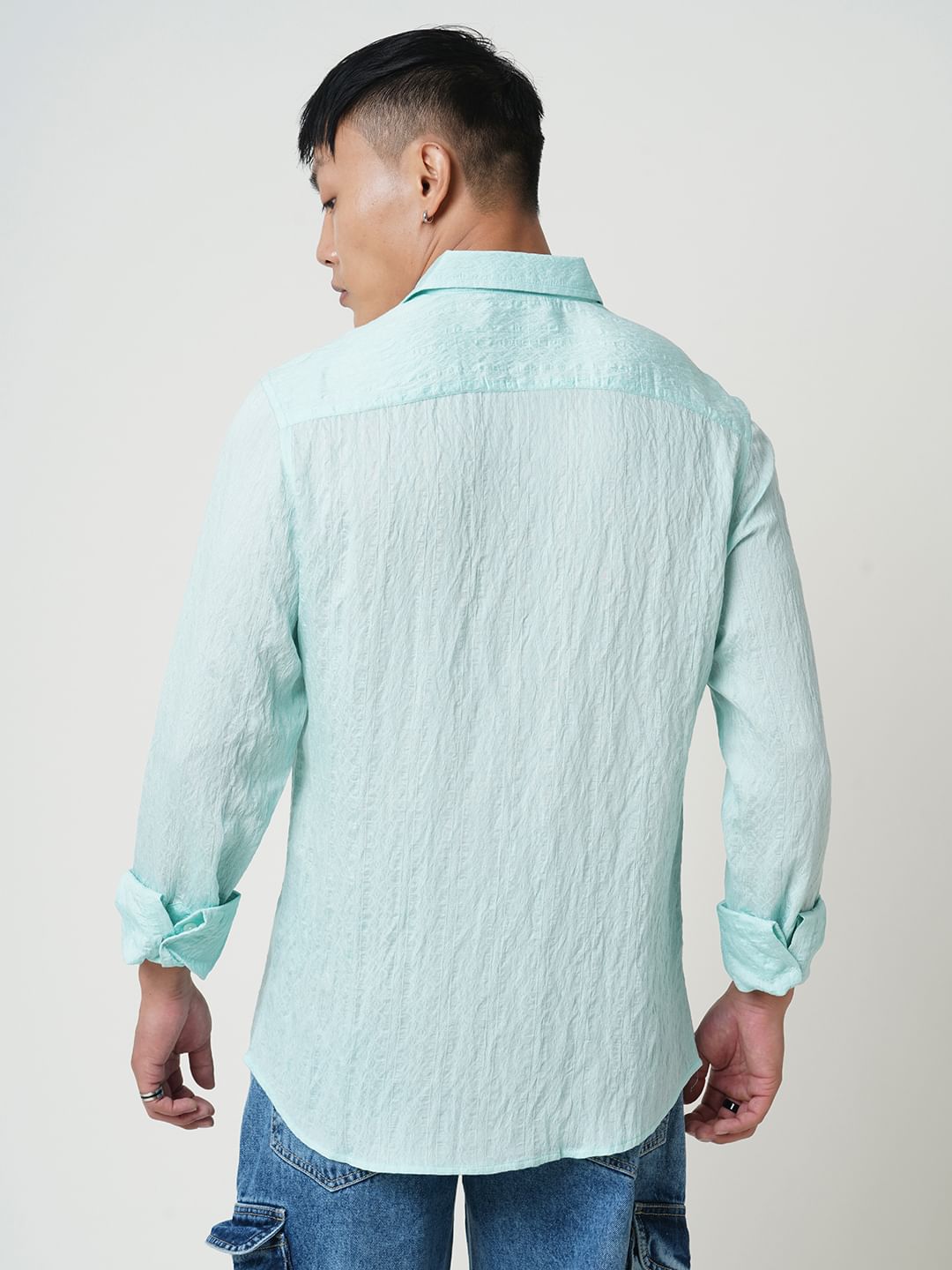 Ice Blue Jacquard Crushed Shirt