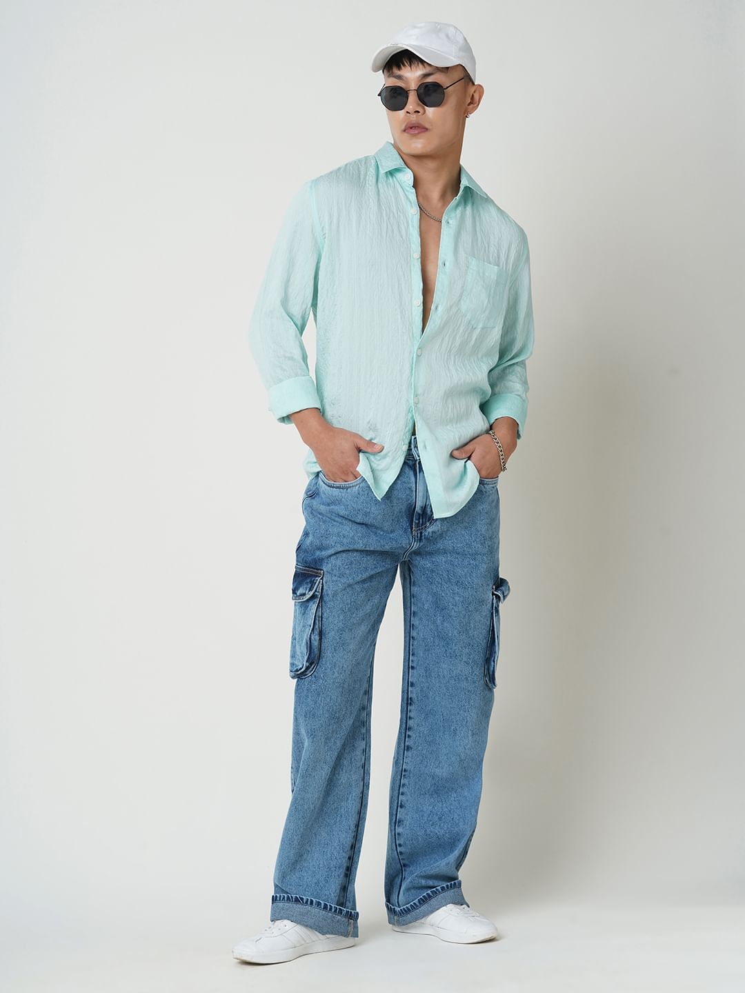 Ice Blue Jacquard Crushed Shirt