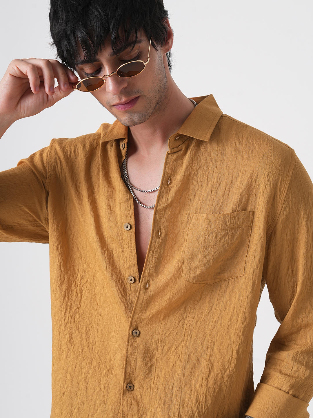 Apricot Detailed Jacquard Crushed Shirt