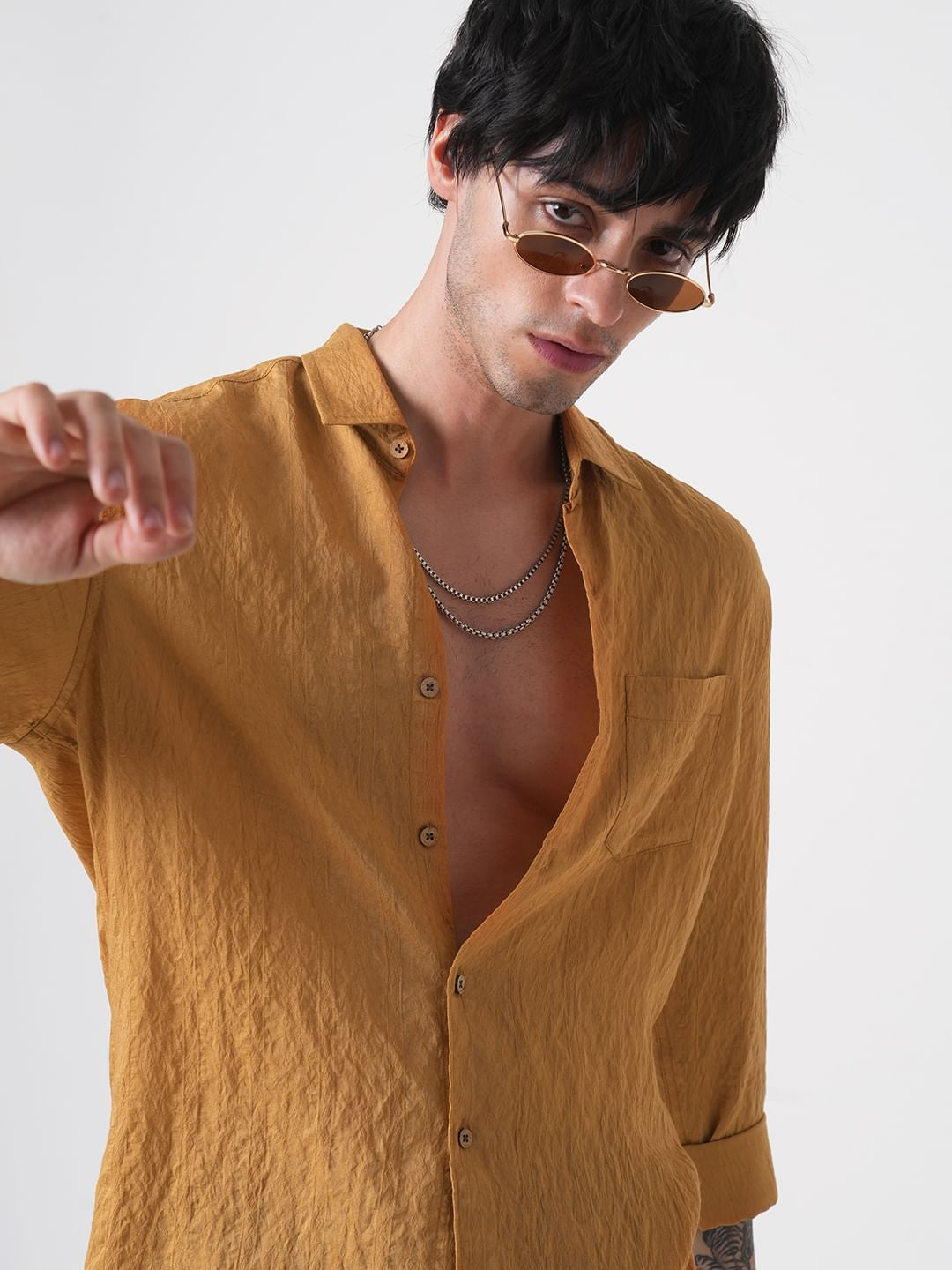 Apricot Detailed Jacquard Crushed Shirt