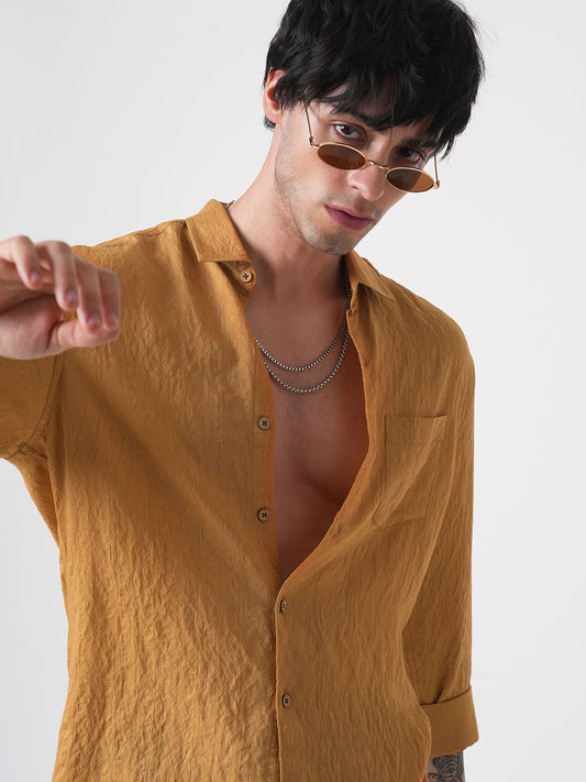 Apricot Detailed Jacquard Crushed Shirt