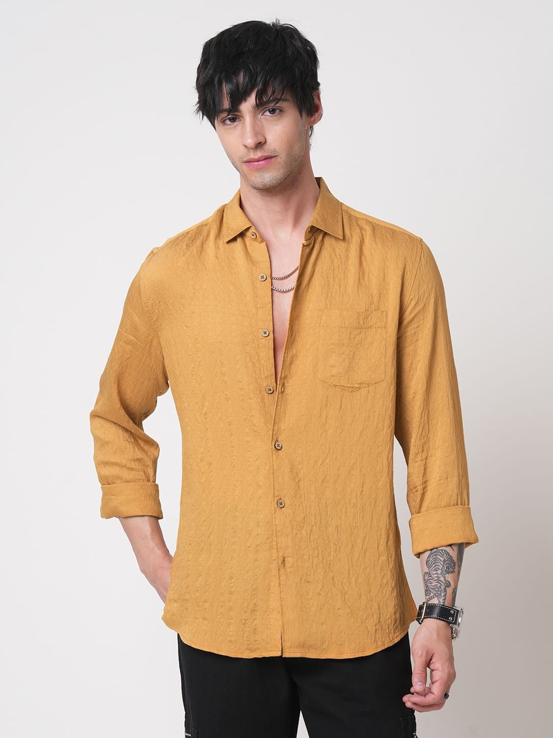 Apricot Detailed Jacquard Crushed Shirt