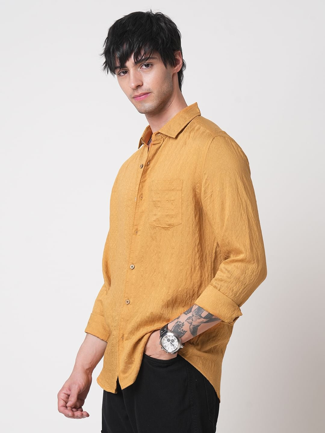 Apricot Detailed Jacquard Crushed Shirt