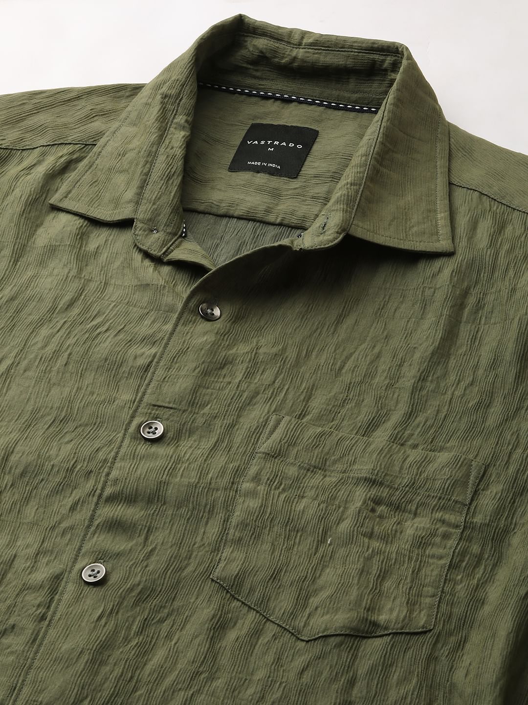 Olive Wavy Jacquard Crushed Shirt