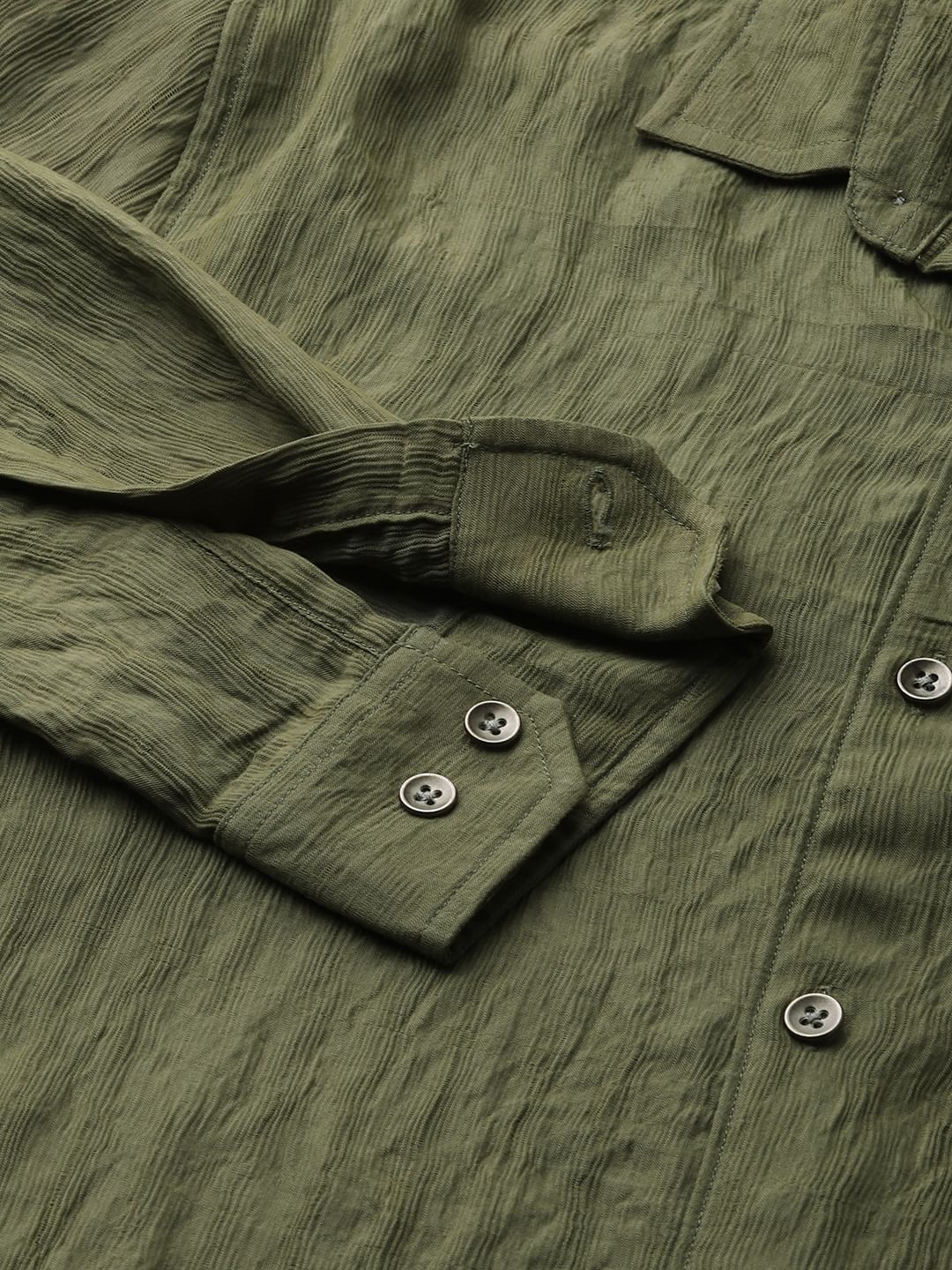 Olive Wavy Jacquard Crushed Shirt