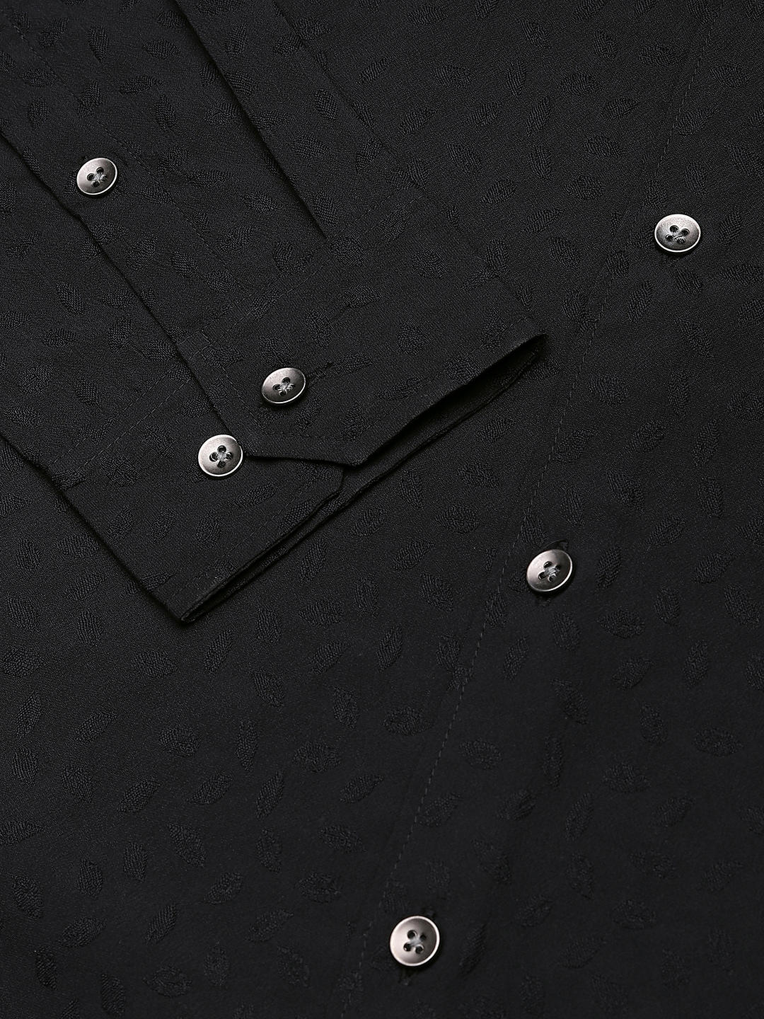 Black Tiny Leaf Textured Shirt