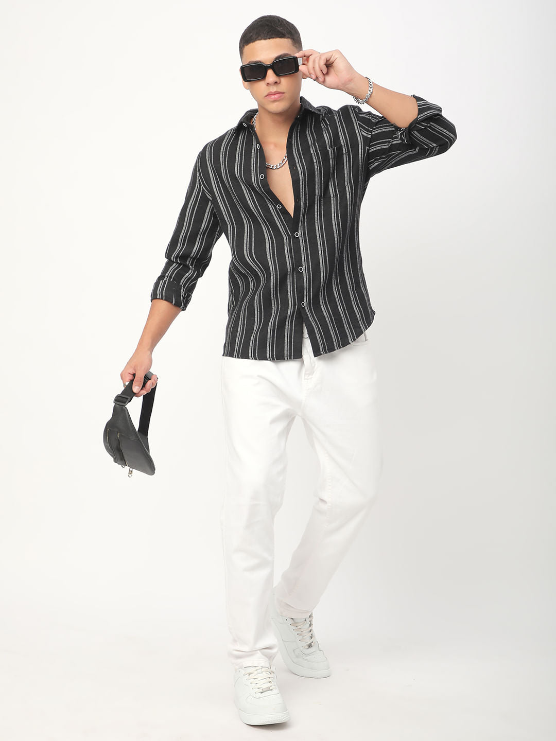 Black Vertical Chalk Striped Shirt