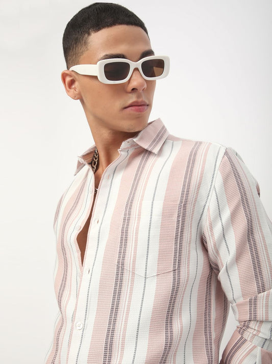 Pastel Peach Textured Stripe Shirt