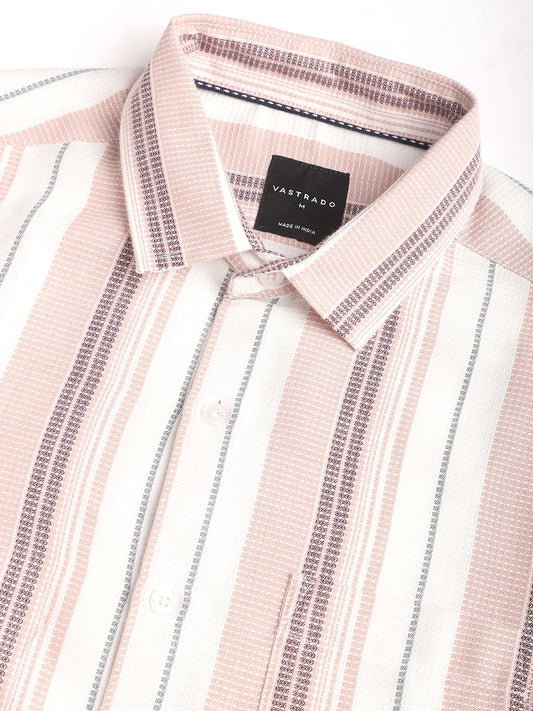 Pastel Peach Textured Stripe Shirt
