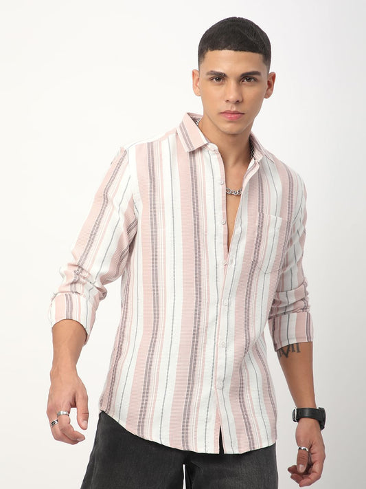 Pastel Peach Textured Stripe Shirt