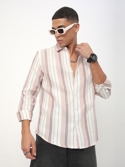 Pastel Peach Textured Stripe Shirt