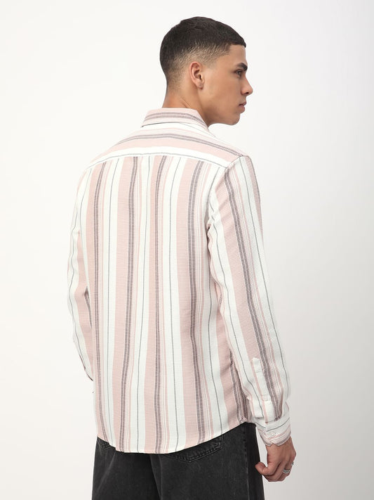 Pastel Peach Textured Stripe Shirt