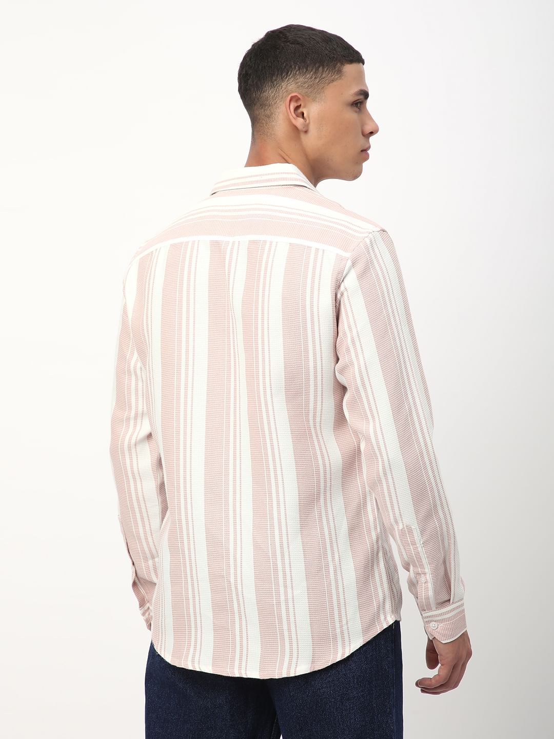 Peachy Pink Waffle Striped Shirt
