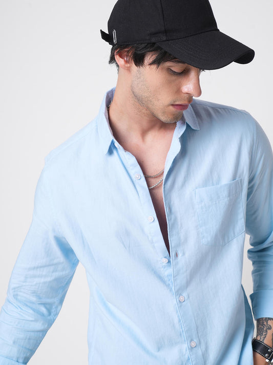 Classic Sky Blue Herringbone Shirt