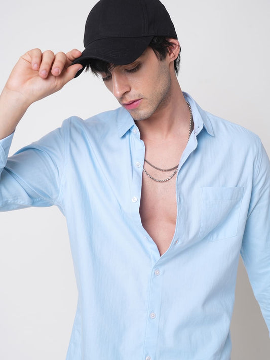 Classic Sky Blue Herringbone Shirt