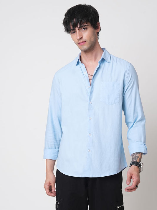 Classic Sky Blue Herringbone Shirt
