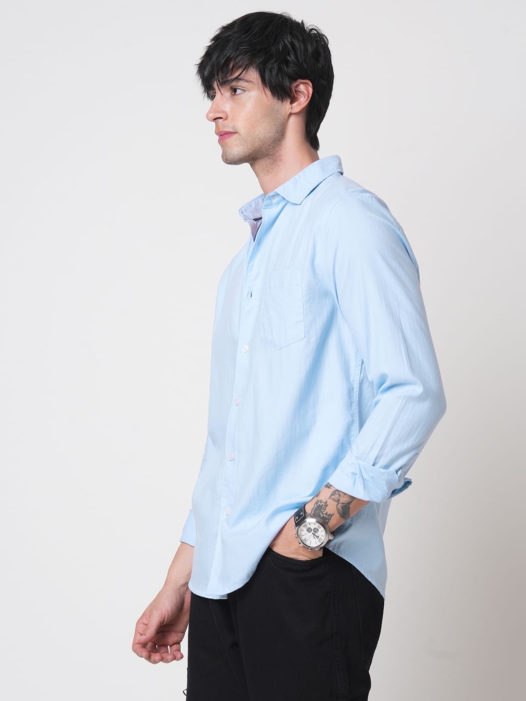 Classic Sky Blue Herringbone Shirt