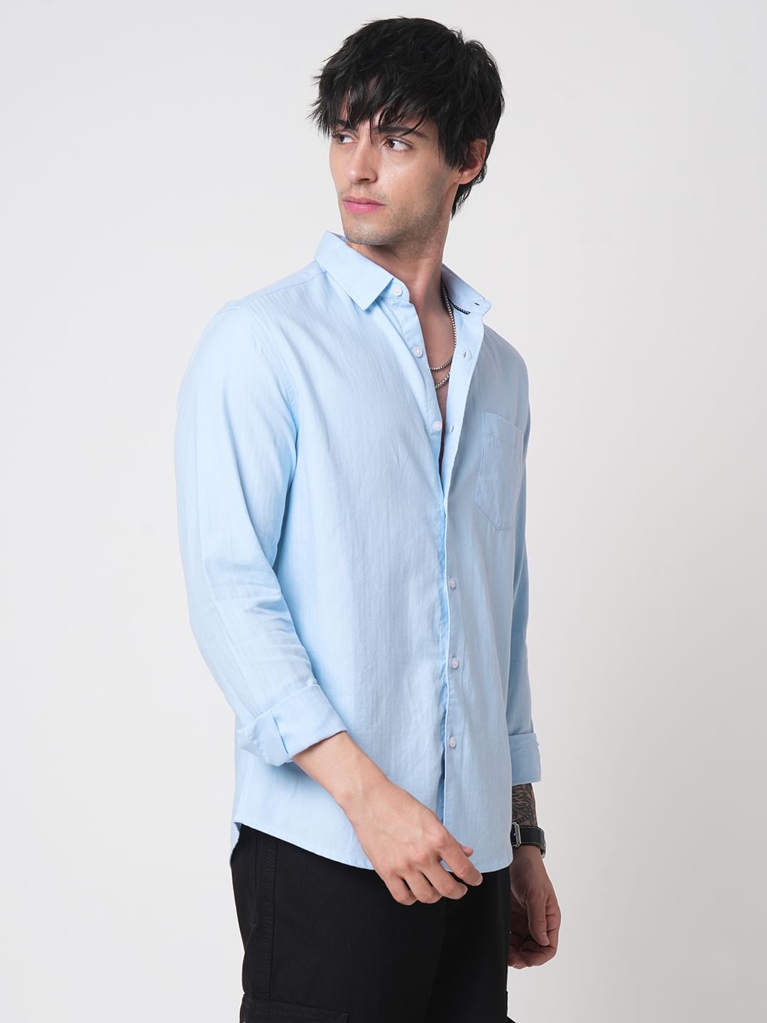 Classic Sky Blue Herringbone Shirt