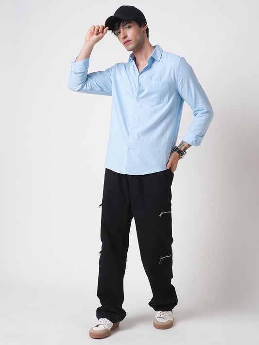 Classic Sky Blue Herringbone Shirt