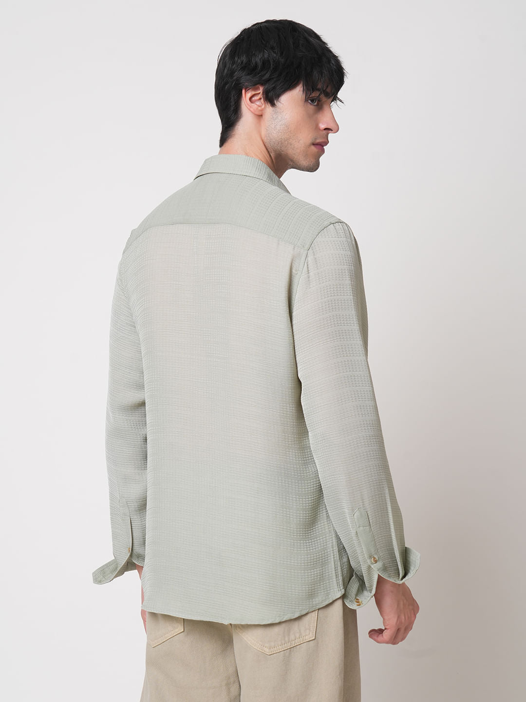 Tea Green Textured Chiffon Shirt