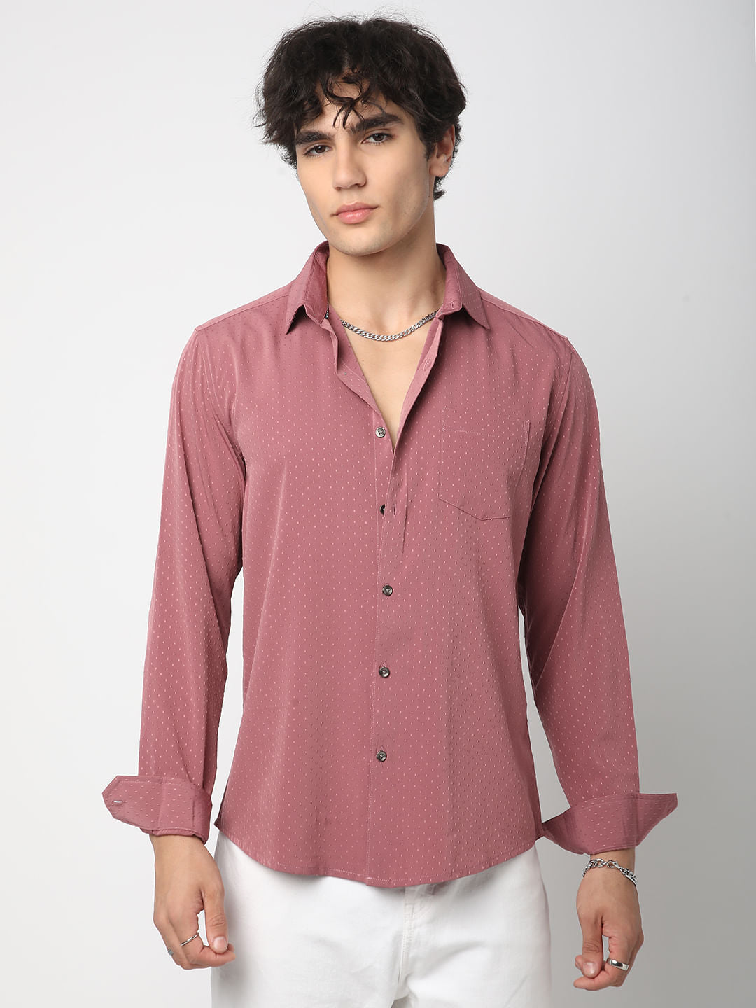 Minimalist Turkish Rose Pink Dobby Shirt