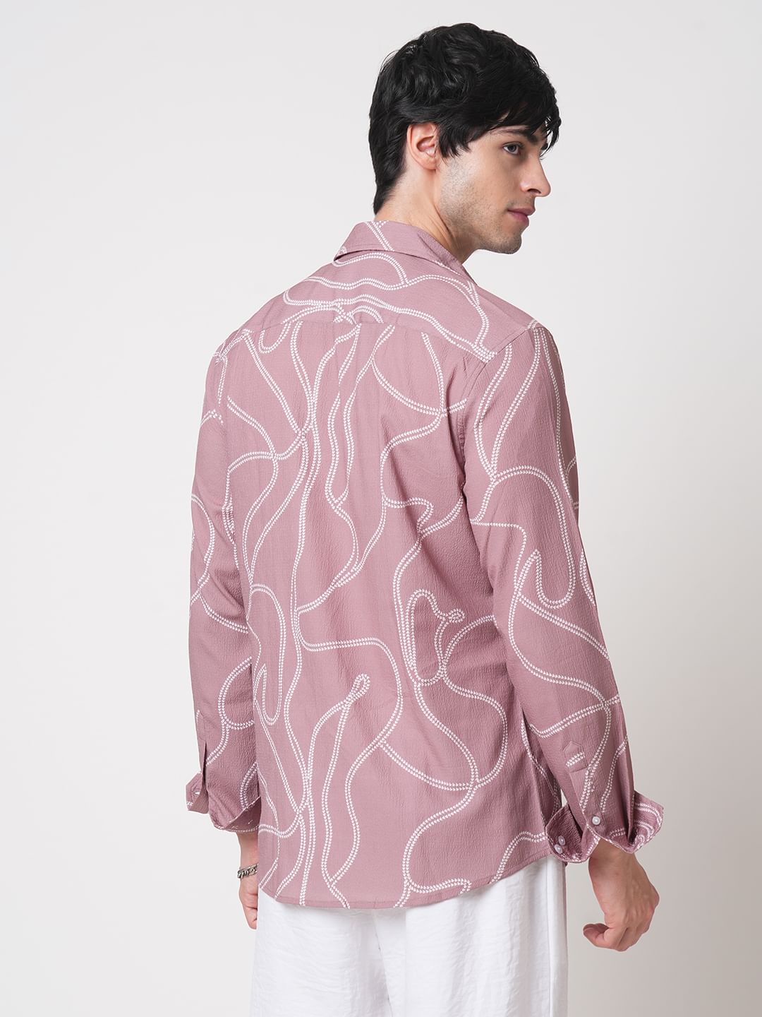 Dark Peach Printed Creased Shirt