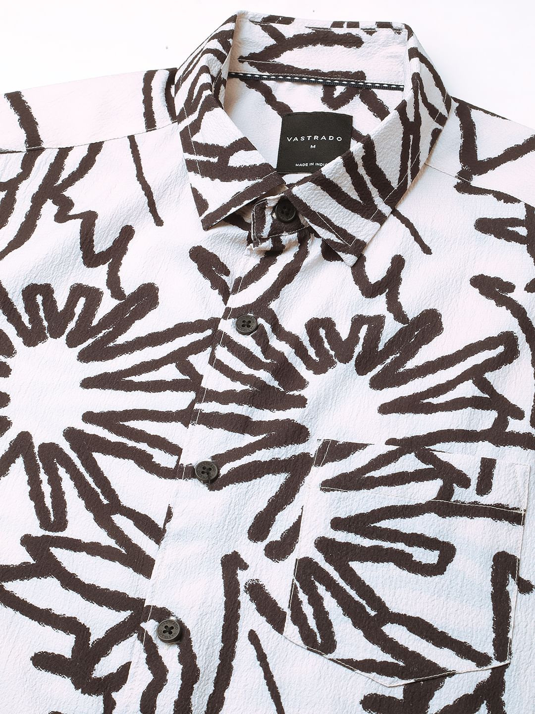 Cream & Black Abstract Printed Creased Shirt