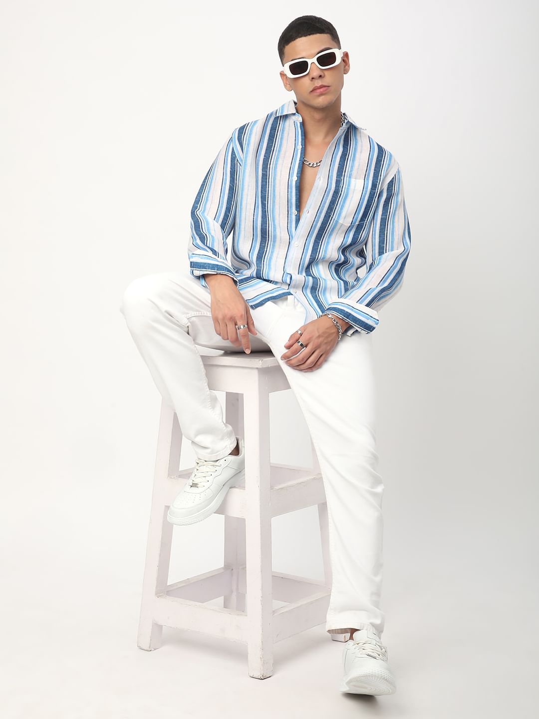 Voguish Azure Blue Striped Shirt