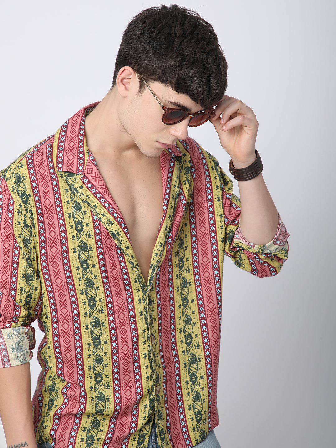 Multicolor Abstract Printed Lapel Collar Oversized Shirt