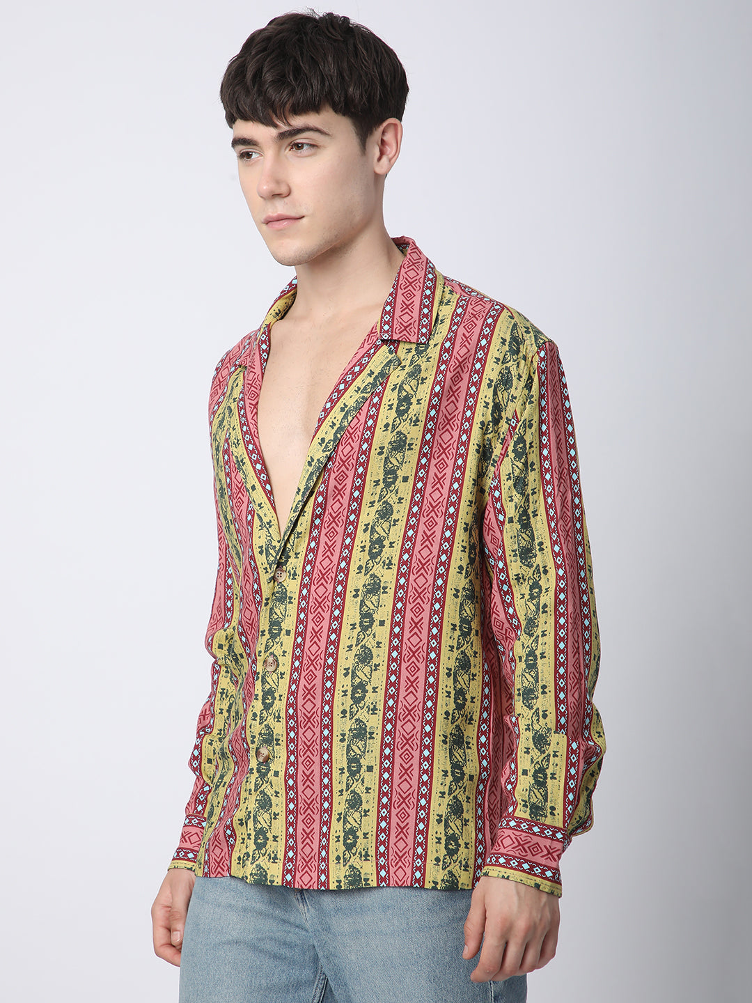 Multicolor Abstract Printed Lapel Collar Oversized Shirt