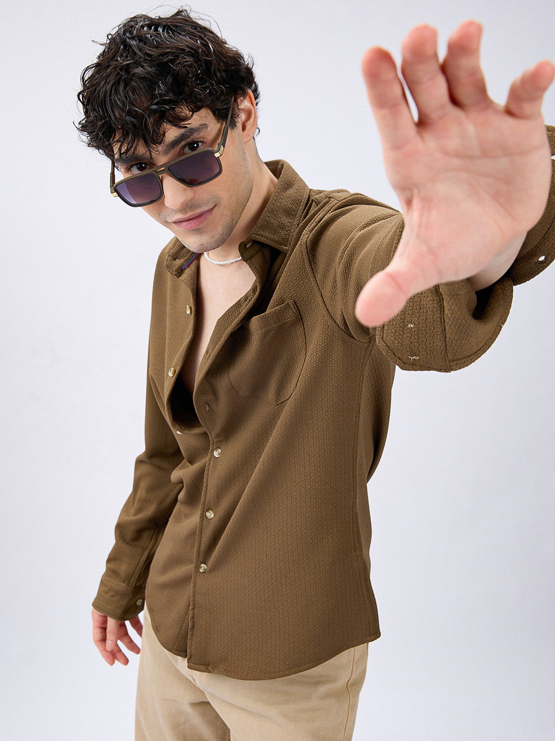 Meticulous Olive Textured Shirt