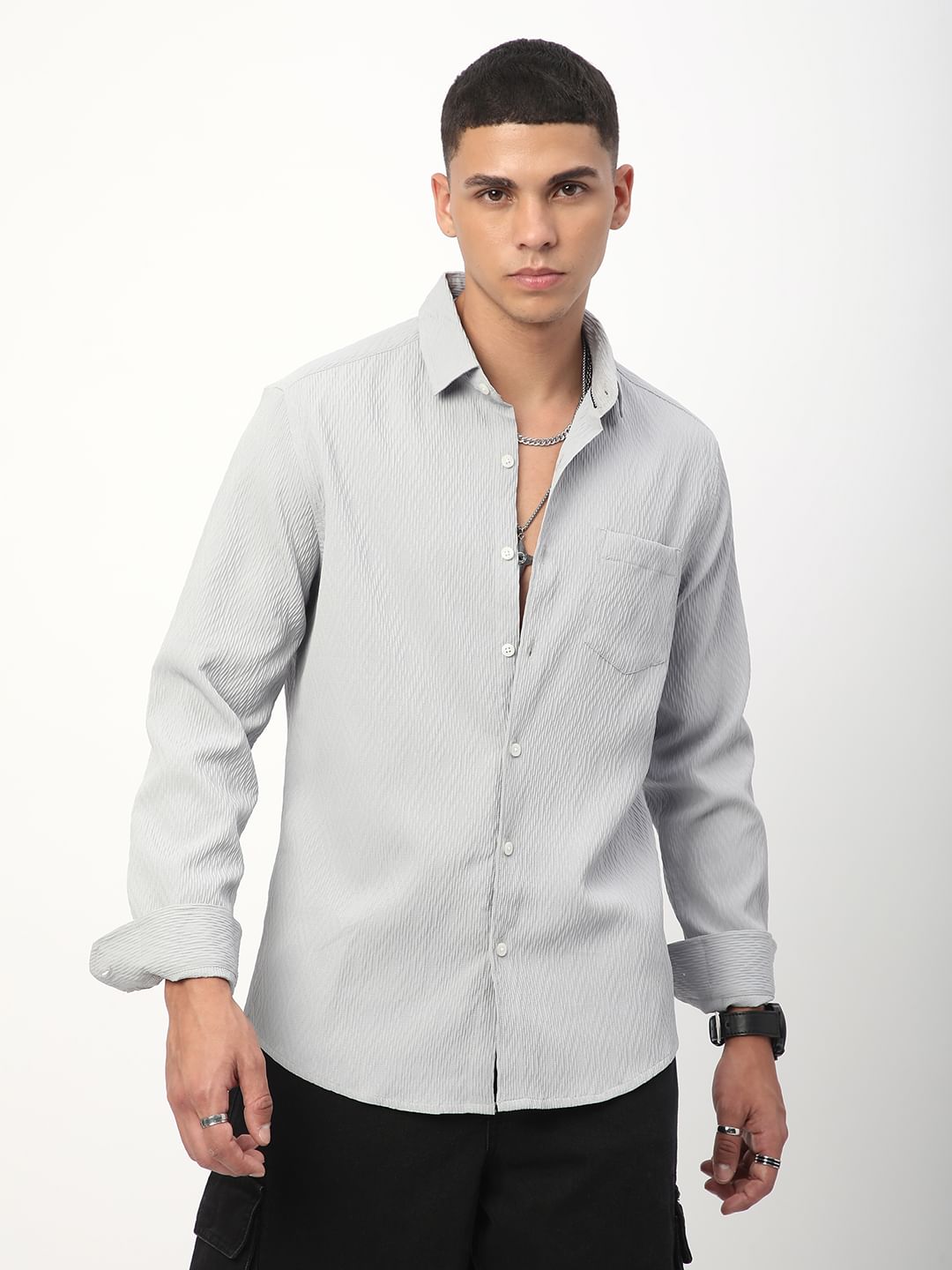 Detailed Cloud Grey Jacquard Shirt
