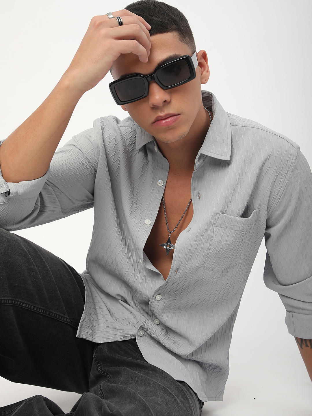 Minimalist Cloud Grey Textured Shirt