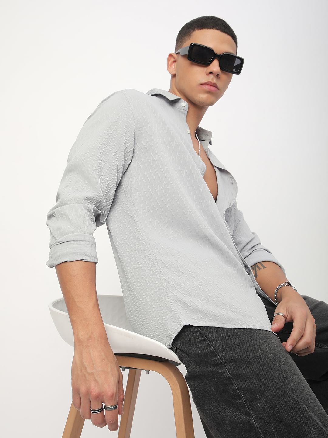 Minimalist Cloud Grey Textured Shirt